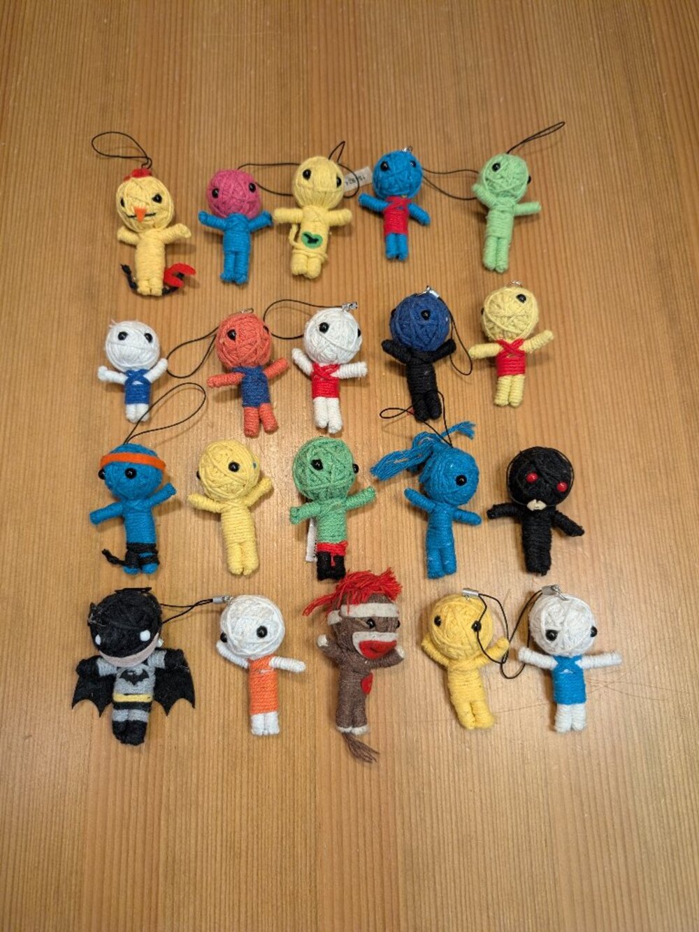 Voodoo String Doll Lot of 20 Charms Keychains 2.5" Misc Set, see pics - GUC